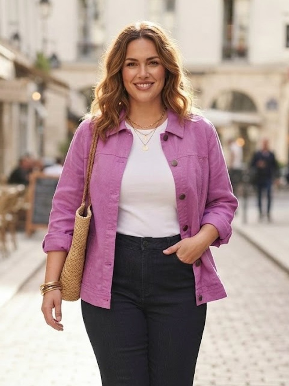 Woman Within Purple Lilac Magenta Linen Blend Button-Down Jacket Shacket Utility